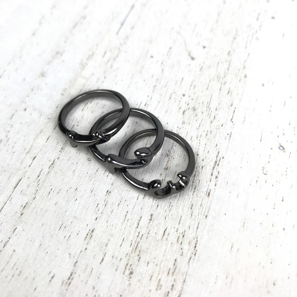 🚫SOLD🚫 NWOT 1 2 3 Dark Silver Number Stacking Rings Minimalist Size 6 Gunmetal - Picture 9 of 13